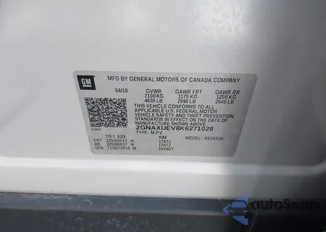 2019 Chevrolet Equinox Lt from USA, damaged, VIN 2GNAXUEV8K6271028